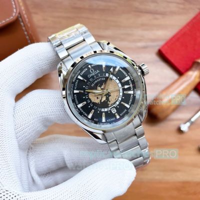 Super Copy Omega Seamaster Aqua Terra Worldtimer Stainless Steel Earth Face  Watch 42mm